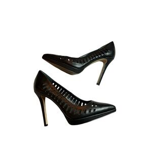 BCBGENERATION Black Leather Lanie Cutout Heels